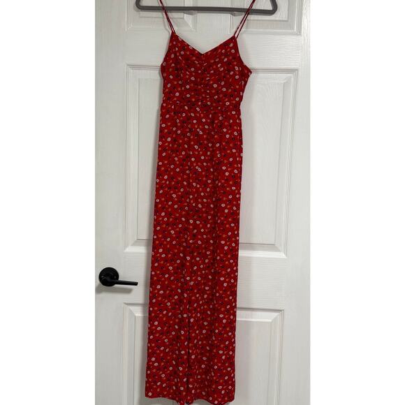 Madewell Pants - Madewell Women's Red Floral Smocked Wide Leg with Pockets Jumpsuit Size 00